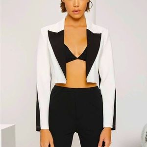 Cropped Blazer white & black collared jacket